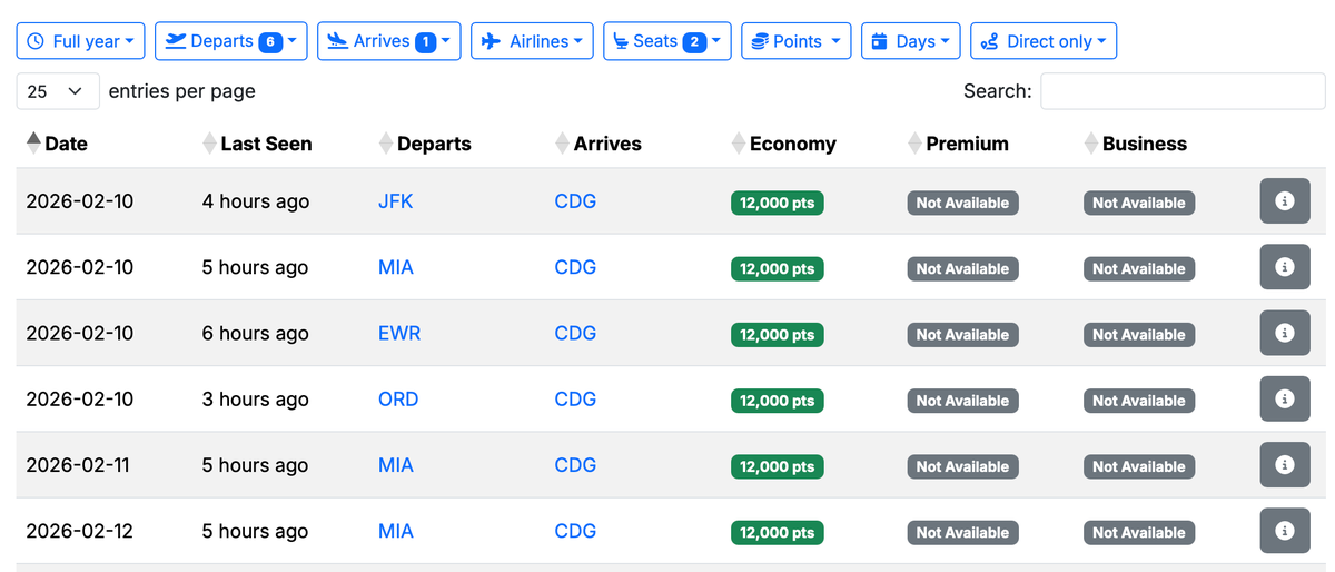 Flights from the East Coast to Paris on Seats.Aero