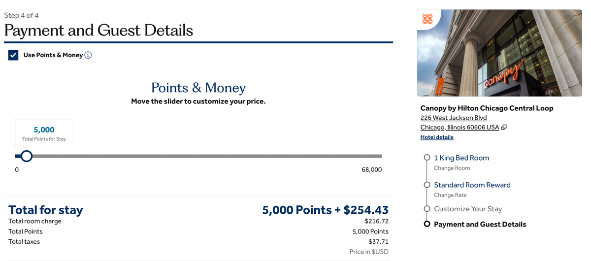 Hilton Points and Cash Redemption
