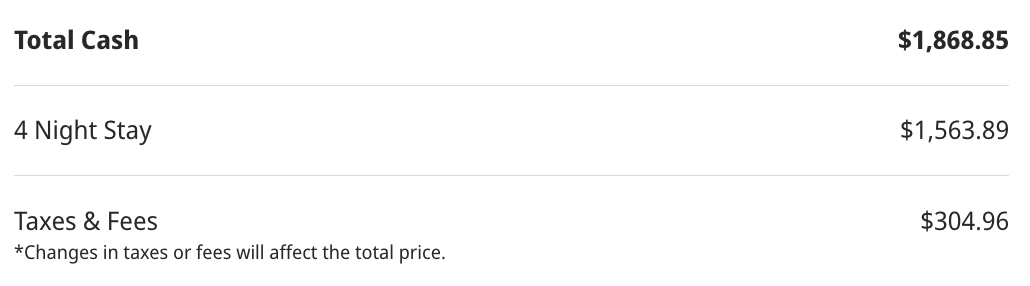 Hyatt stay cash price for 4 nights Hyatt stay cash price for 4 nights