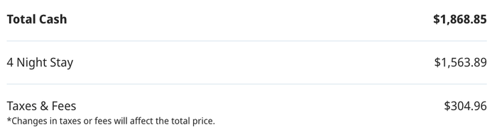 Hyatt stay cash price for 4 nights Hyatt stay cash price for 4 nights