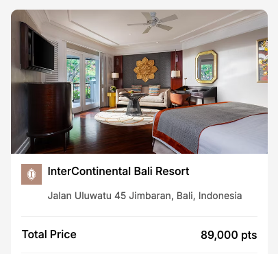 InterContinental Bali Resort points for 4 nights InterContinental Bali Resort points for 4 nights