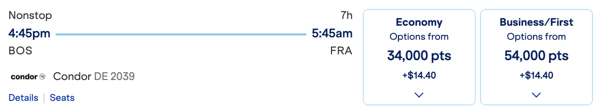 JetBlue redemption Condor business BOS FRA