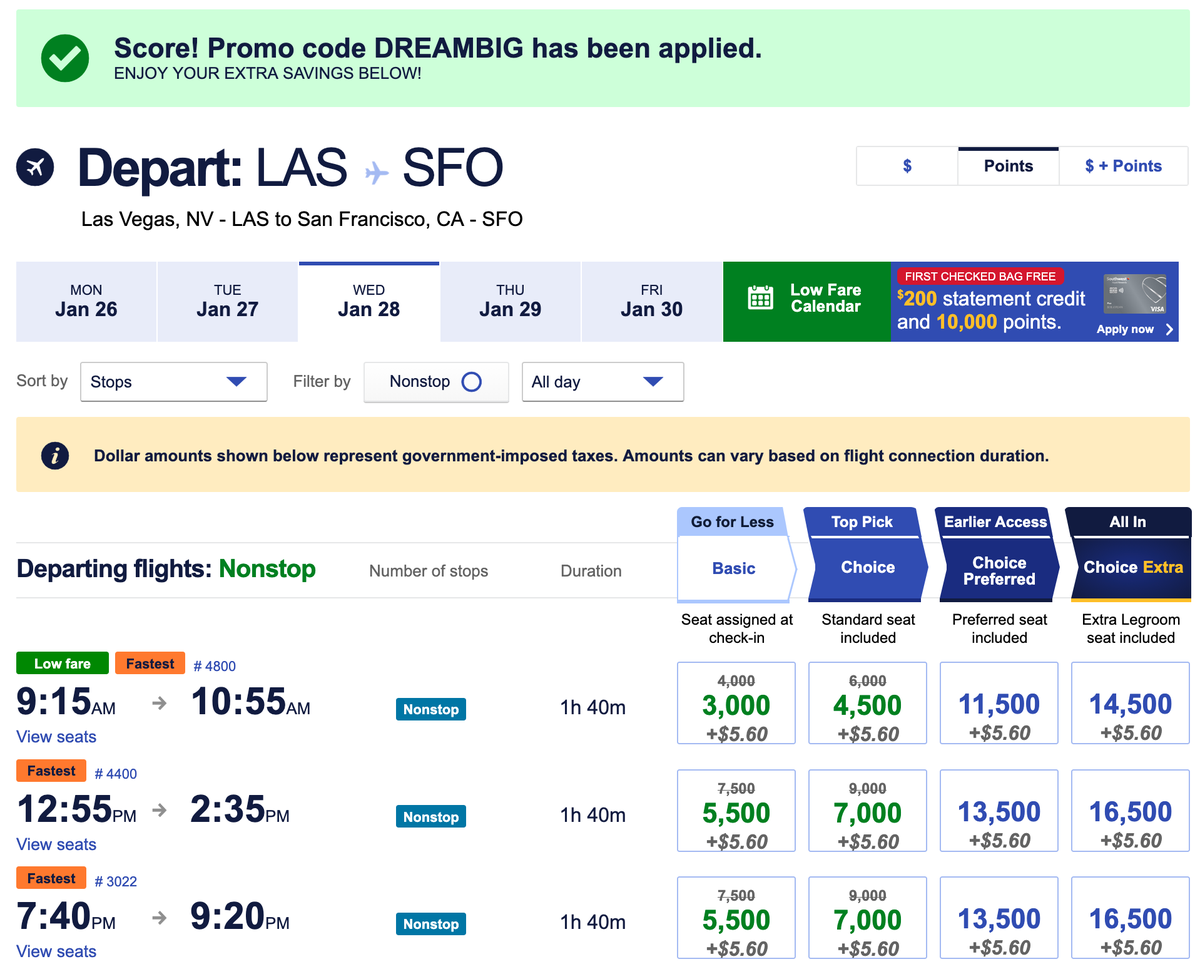 LAS SFO DREAMBIG promo points