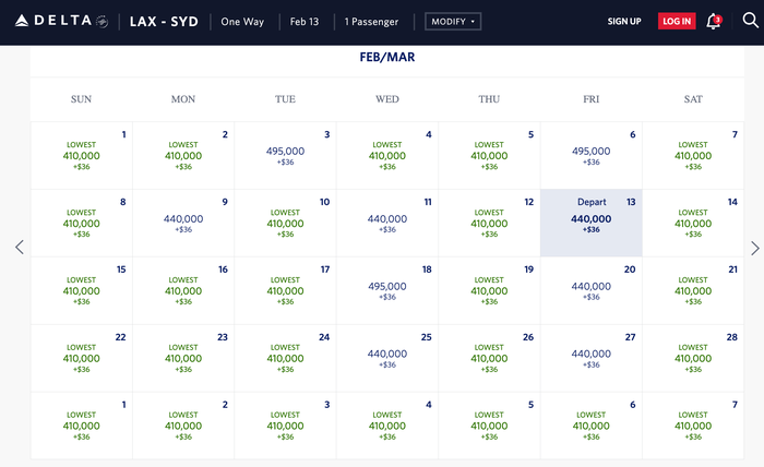 LAX to Sydney Delta redemptions