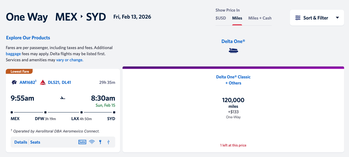 Mexico City to Sydney Delta redemption