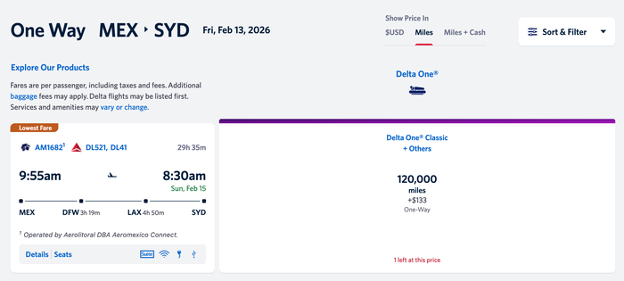 Mexico City to Sydney Delta redemption