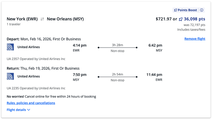Points Boost Rates from Newark to New Orleans
