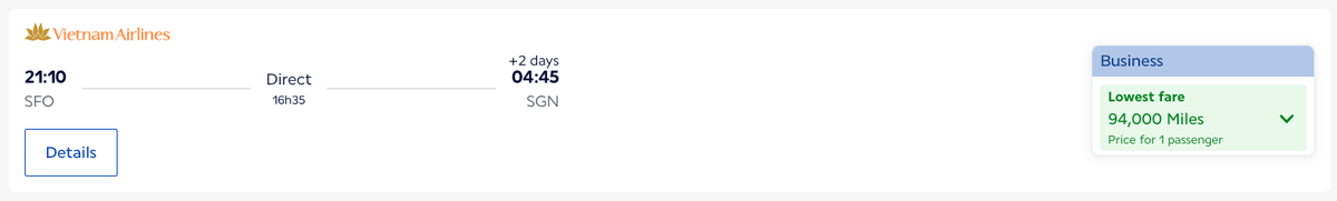 SFO SGN Flying Blue business redemption Vietnam