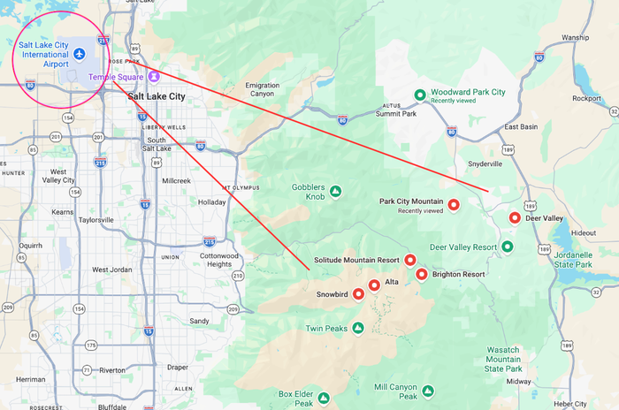 Salt Lake City Ski Resort Map