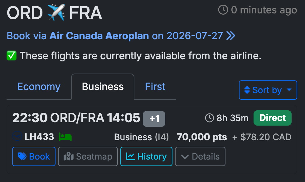 Seats.aero ORD FRA Aeroplan Seats.aero ORD FRA Aeroplan