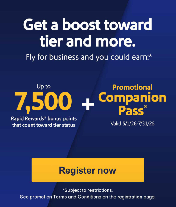 Southwest Biz Bonus Points Companion Pass Promo