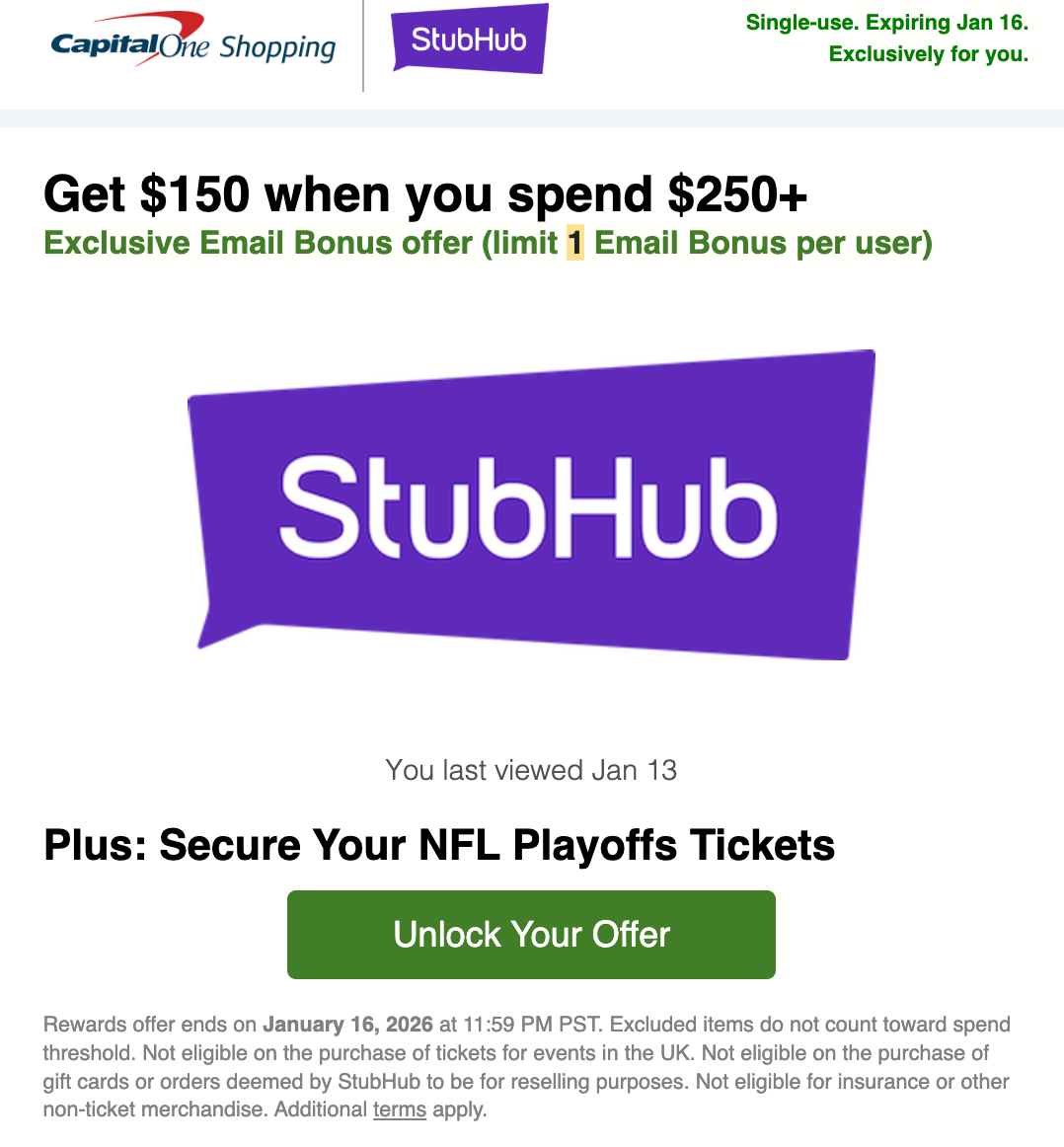 Stubhub Capital One Offer