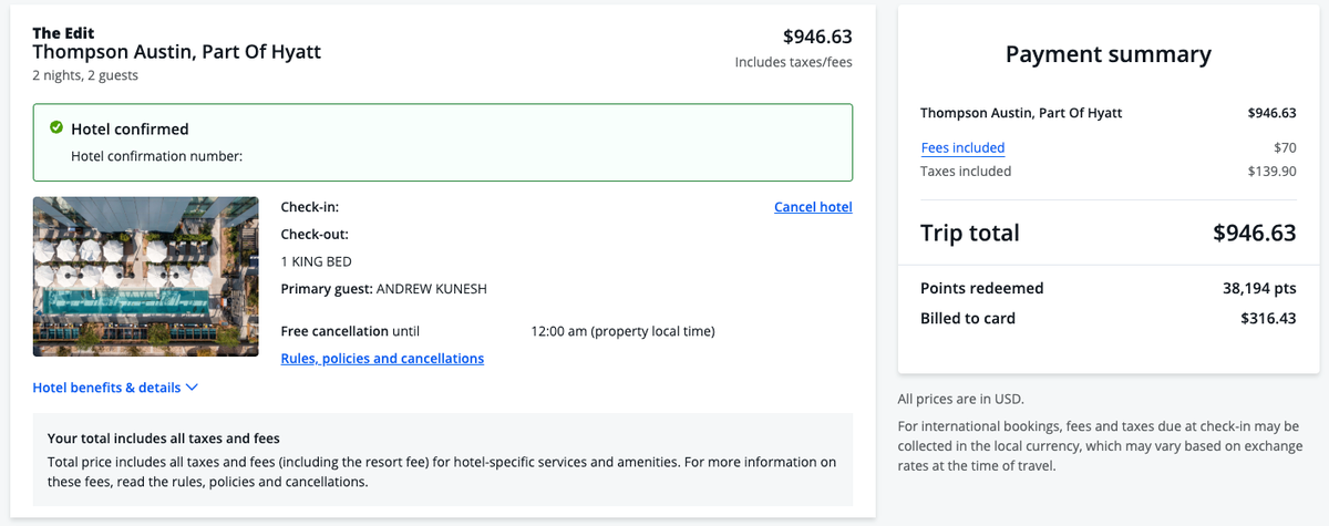Thompson Austin stay on Chase Travel