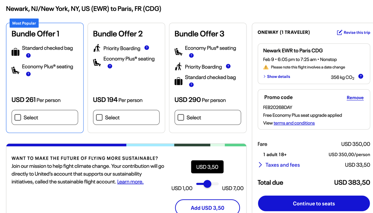 UA Economy Plus EWR CDG