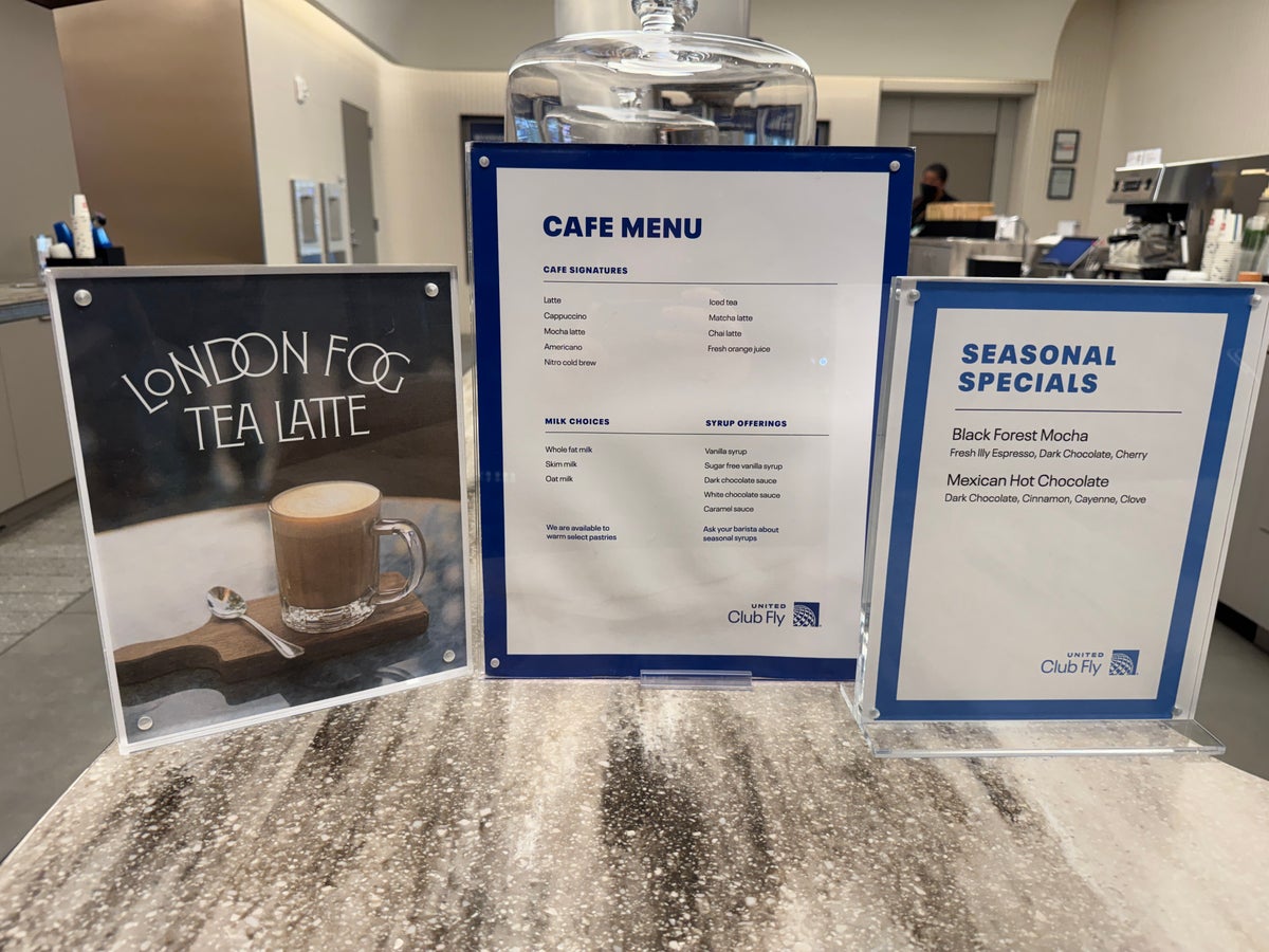 United Club Fly IAH cafe menu