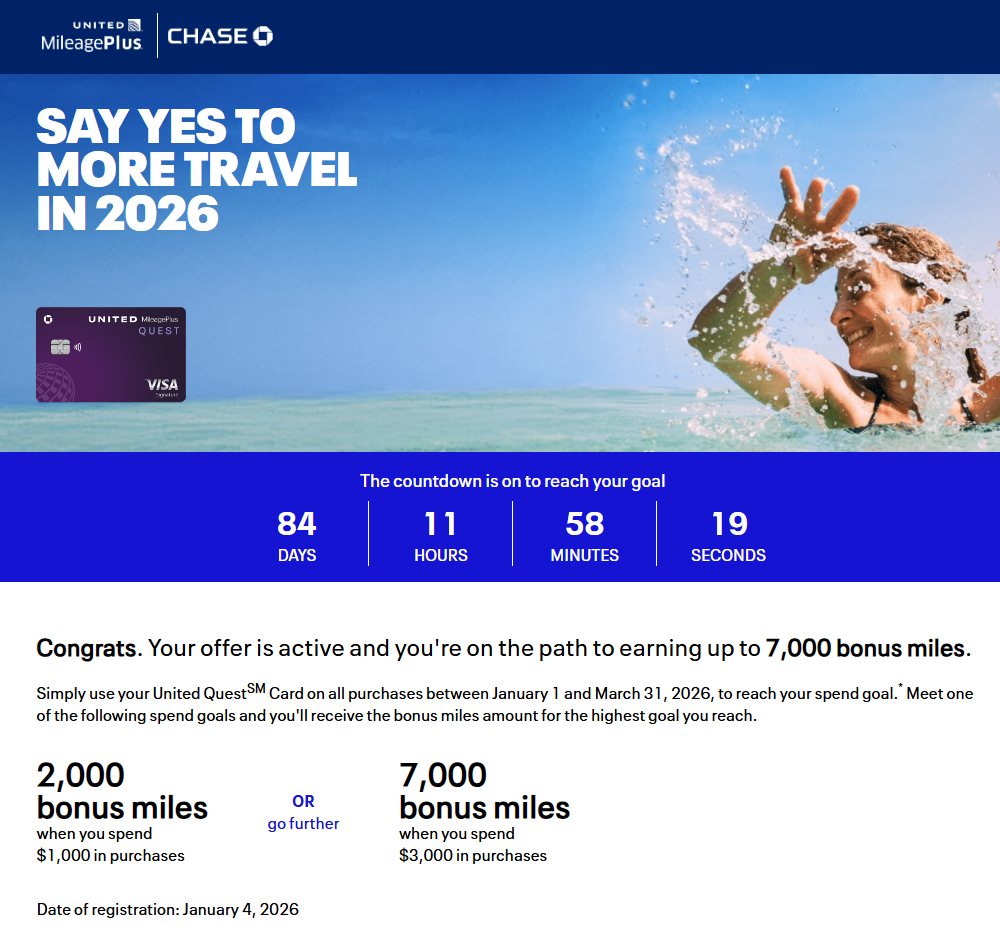 United Quest card targeted offer