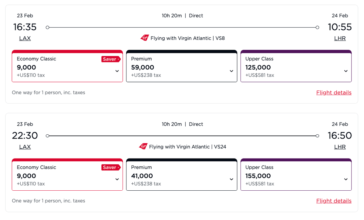 Virgin Atlantic LAX LHR Redemption
