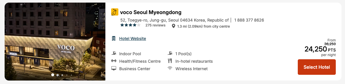voco Seoul Myeongdong points rate average