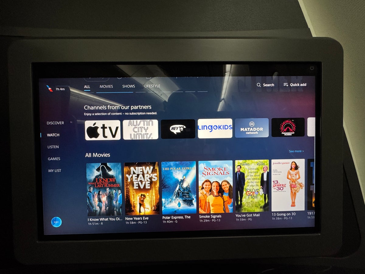 AA Flagship Suite Business Class IFE screen options