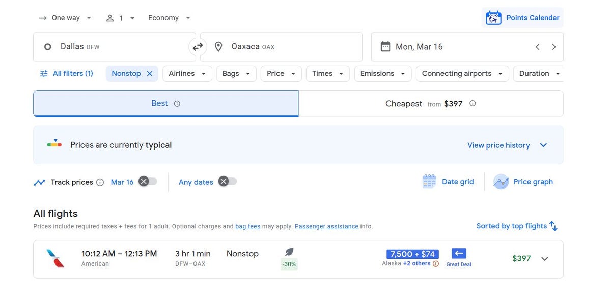 AA Oaxaca from DFW to OAX