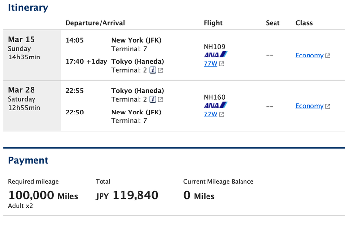 ANA Mileage requirement total ANA Mileage requirement total