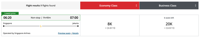 Aeroplan award itinerary from Singapore to Jakarta Aeroplan award itinerary from Singapore to Jakarta