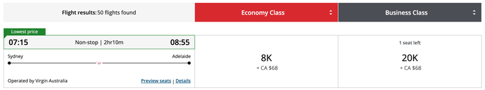 Aeroplan award itinerary from Sydney to Adelaide Aeroplan award itinerary from Sydney to Adelaide