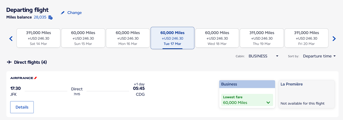 Air France Flying Blue JFK to Paris