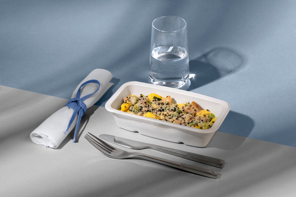 Air France premium economy scallop pasta