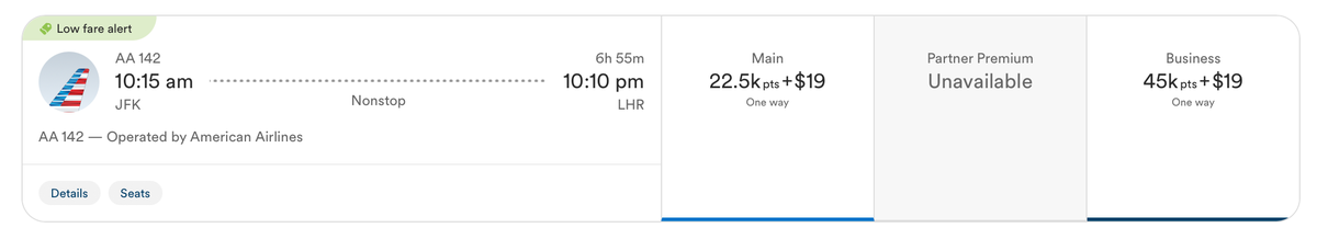 Alaska Atmos Rewards award ticket from JFK to London