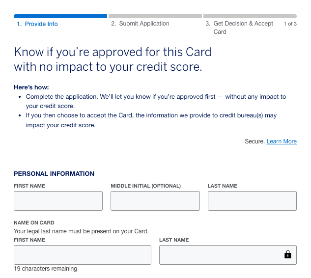 Amex Blue Cash Everyday card application form