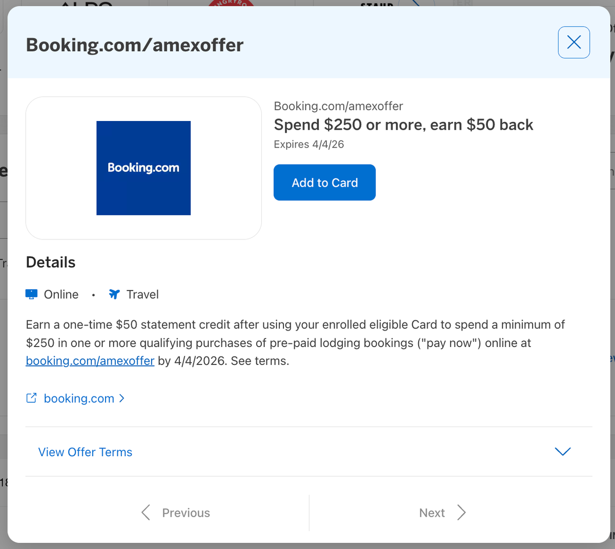 Amex Offer Booking.com February 2026