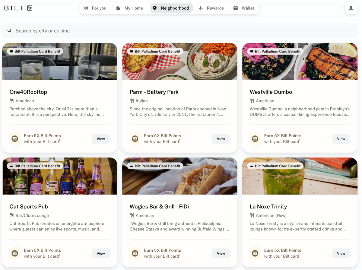 Bilt Dining restaurants