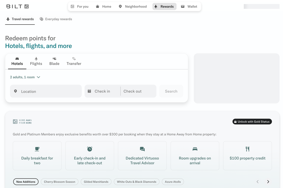 Bilt Travel Portal home page