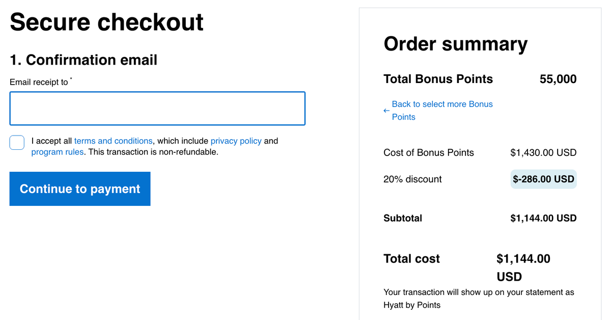 Buy World of Hyatt points February 2026 pricing