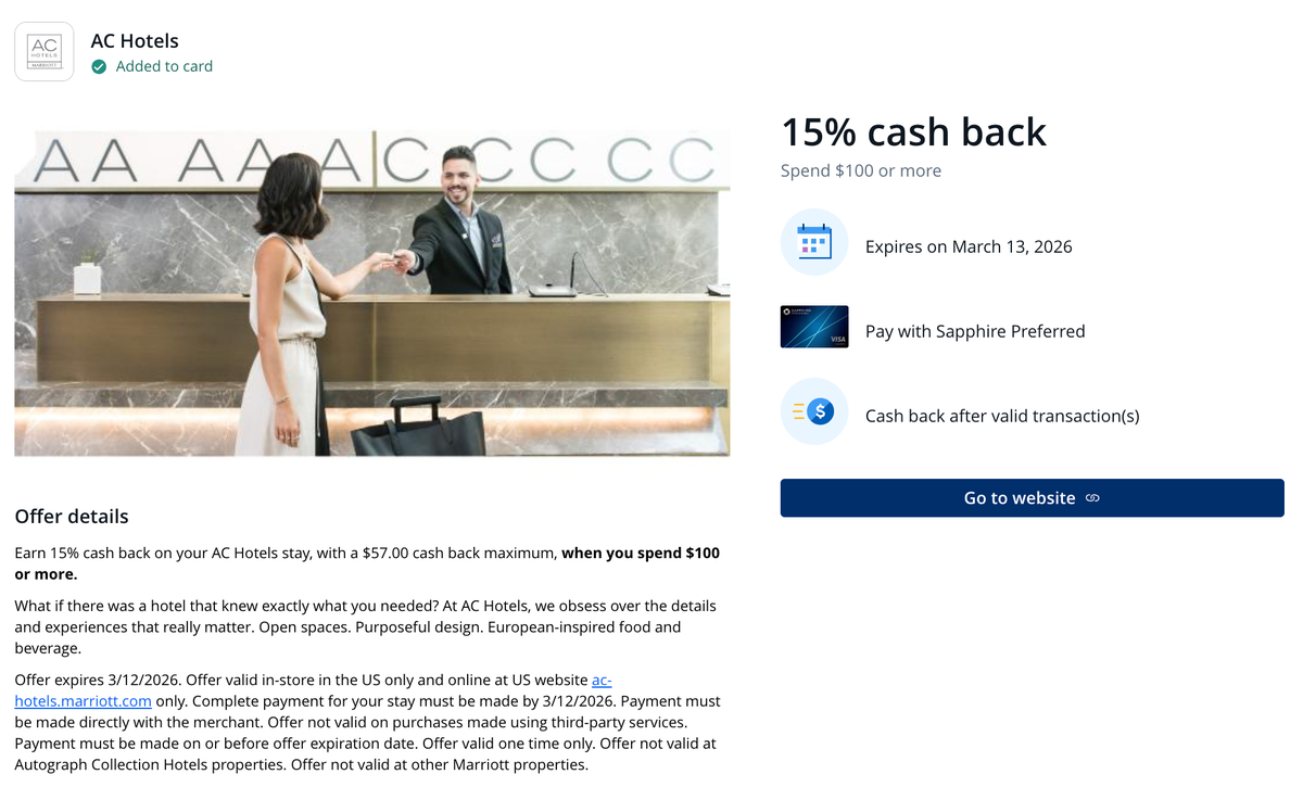 Chase Offer AC Hotels February 2026