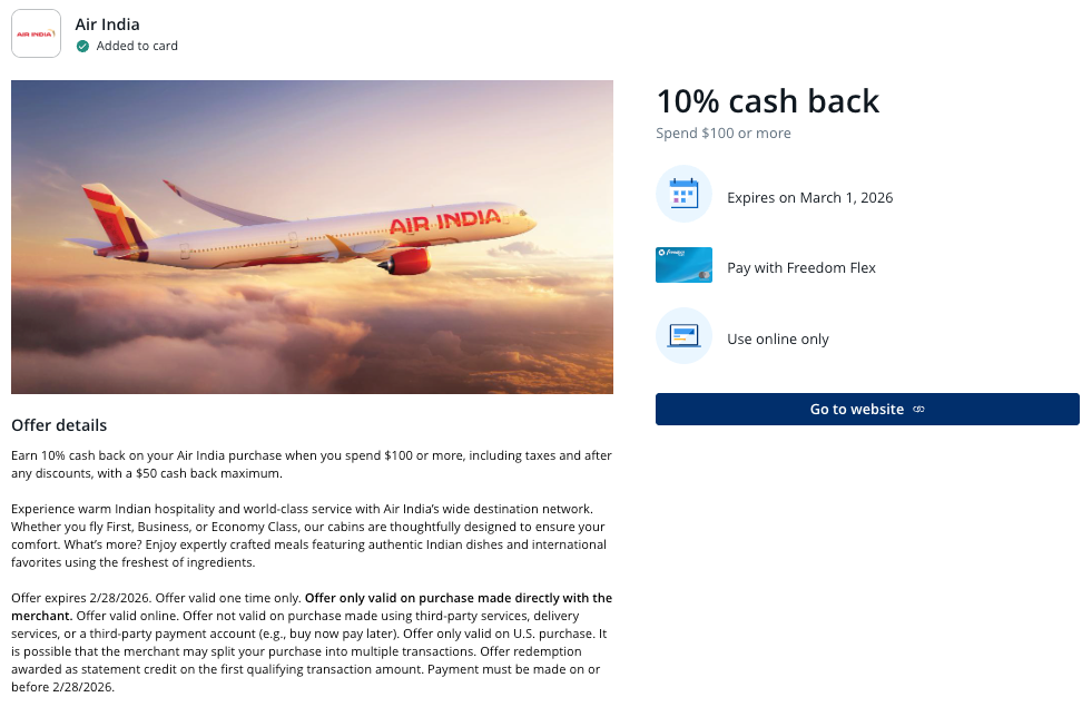 Chase Offer Air India February 2026
