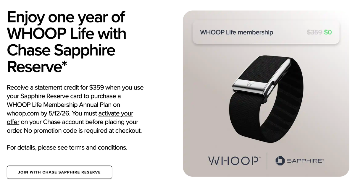 Chase Sapphire Reserve WHOOP offer