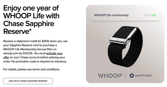 Chase Sapphire Reserve WHOOP offer Chase Sapphire Reserve WHOOP offer