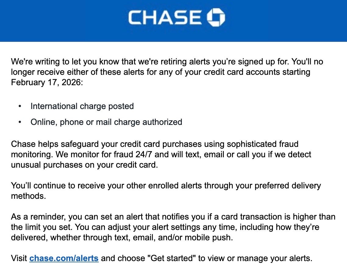 Chase alert email