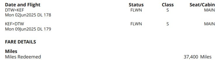 DTW to KEF on Delta Air Lines