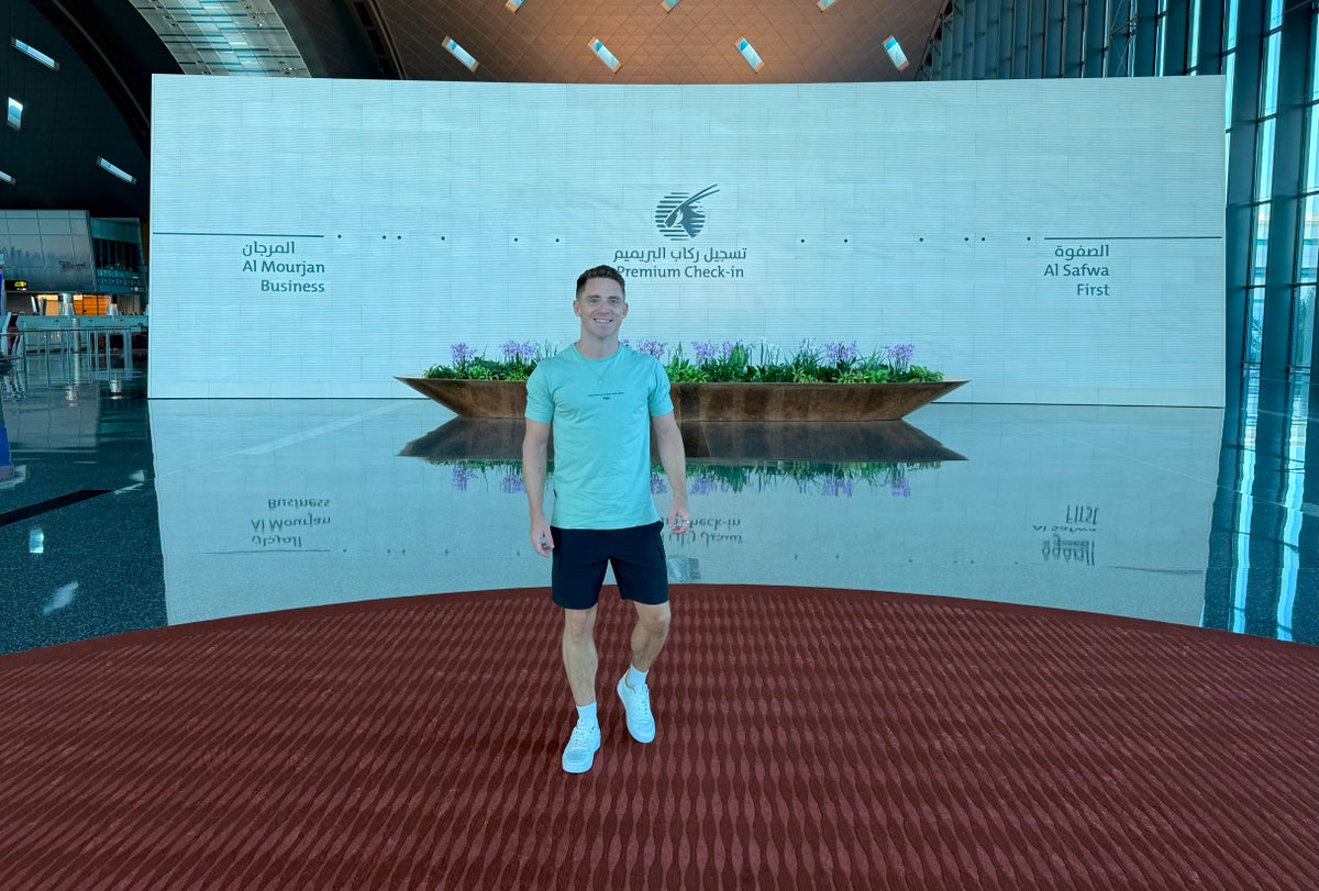 Daniel at Qatar Airways Premium check in at Doha DOH Airport