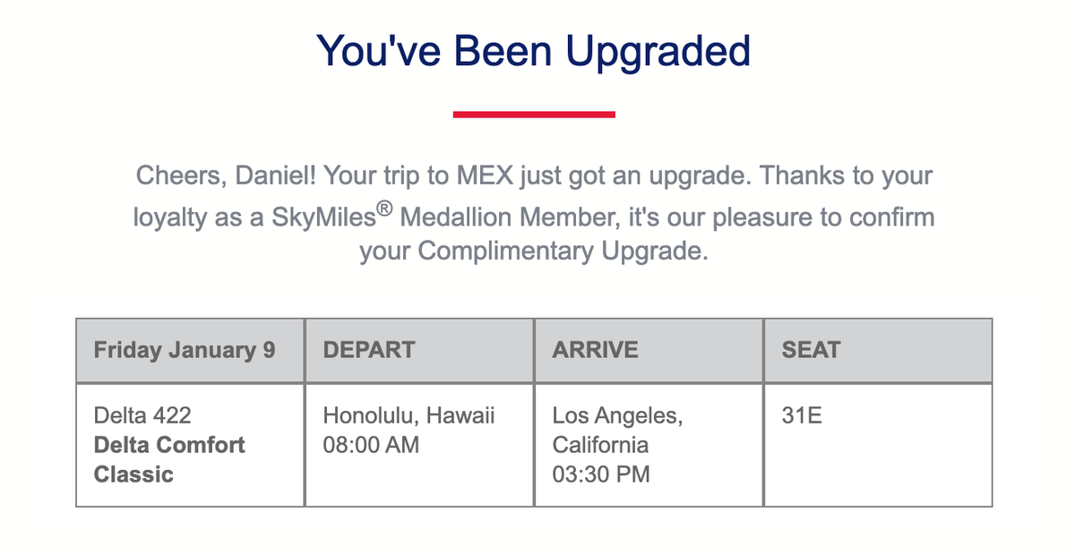 Delta upgrade email