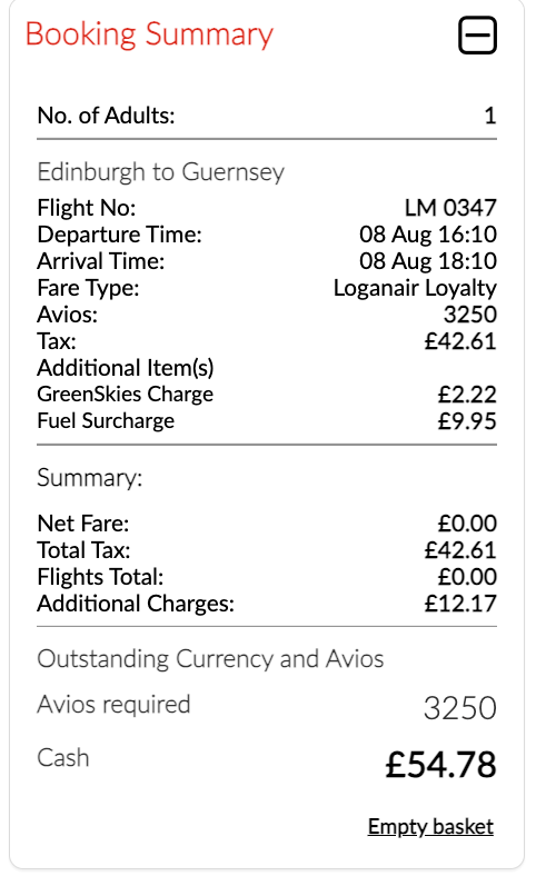 Edinburgh to Guernsey with Loganair taxes