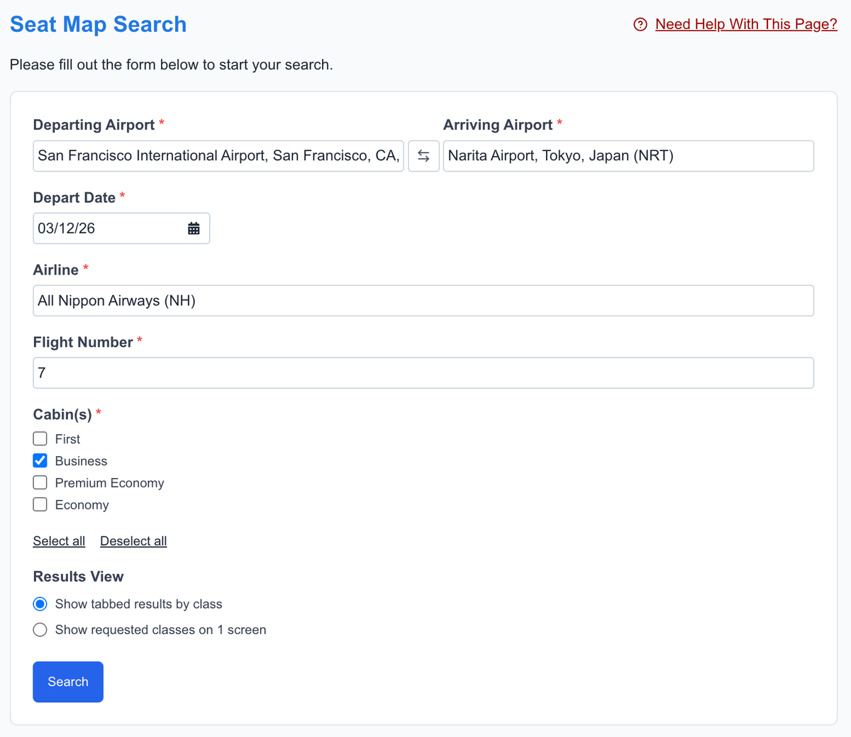 ExpertFlyer seat map data fields