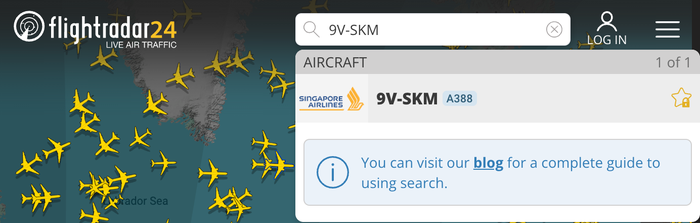 FlightRadar24 search box FlightRadar24 search box