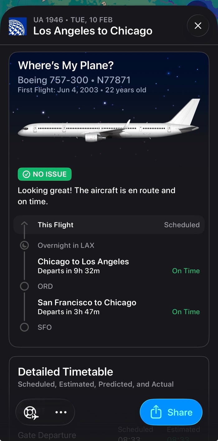 Flighty details LAX-ORD on United Flighty details LAX-ORD on United