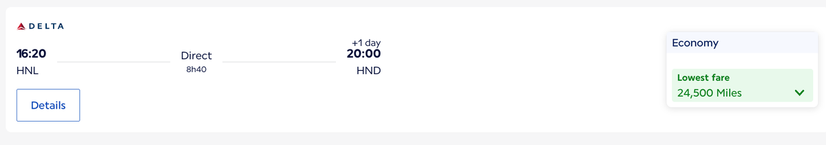 Flying Blue HNL HND for 24.5k one way in economy on Delta