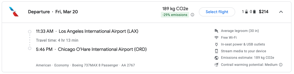 Google Flights AA LAX ORD B737 MAX