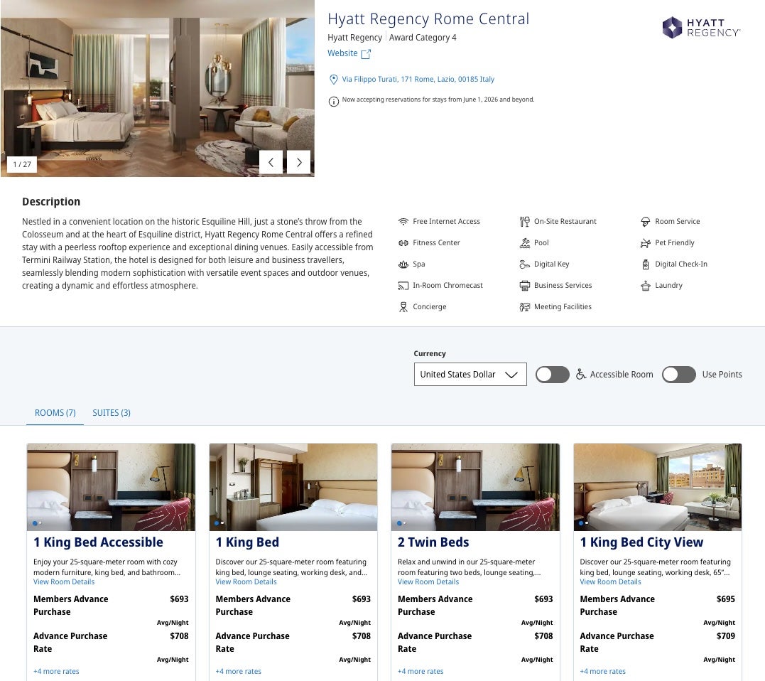 Nights at the Hyatt Regency Rome Central